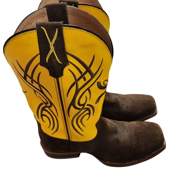 Twisted X Western Boots Men's‎ 9.5D Hooey Collection Yellow Leather Suede Cowboy